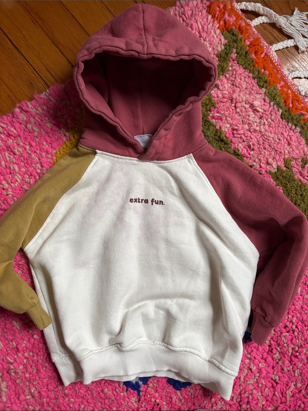 Zara Colorblock Hoodie in White, Dusty Rose & Mustard
